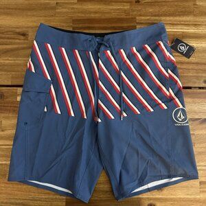 VOLCOM Manic 2 Boardshorts 20" Printed Stretch Swim Trunks Size 31 Beach Pool